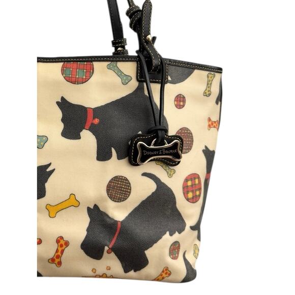 Dooney & Bourke Scottie Dog Tote Bag Coated Canvas Cream Black Red Trim - Picture 3 of 8